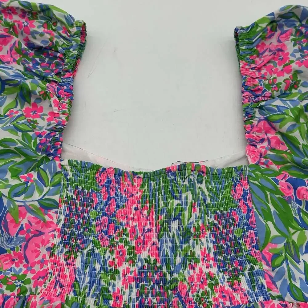 Lilly Pulitzer Kay Size 16 A Cherry on Top Short Puff Sleeve Peplum Cotton Top
